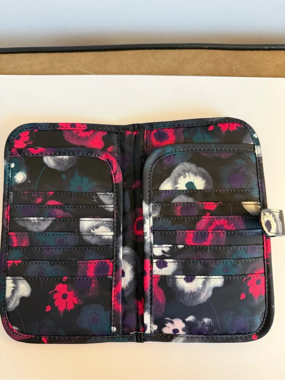 Lug Tandem Snap RFID Wallet Watercolor Black Floral Travel Organizer